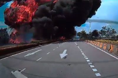 Driver Narrowly Avoids Tragedy As Private Jet Crashes And Explodes On A Highway