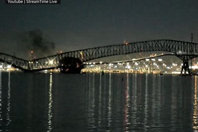 Footage Of Bridge Collapse In Baltimore After Cargo Ship Collision