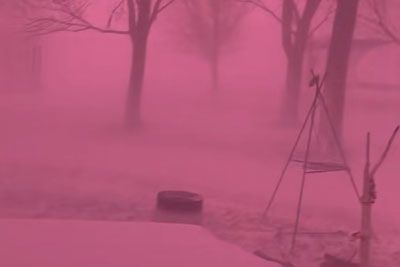Rare sight during a blizzard: the sky turned pink