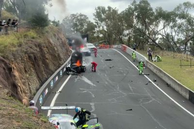 Fiery crash halts Bathurst 12 Hour after blind-corner impact