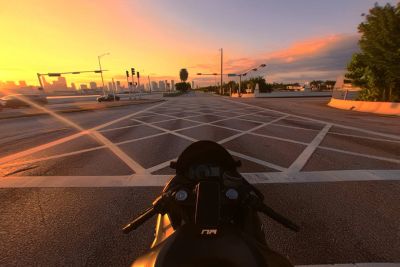 Cinematic sunset ride on a Ninja ZX6R in Miami