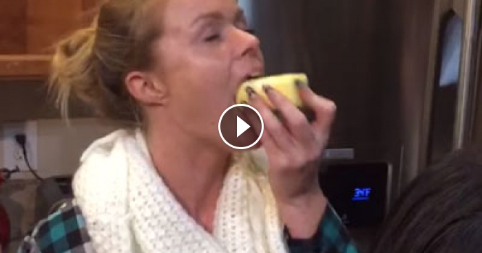 Blonde Girl Takes A Whole Stick Of Butter In Mouth, Then Swallows It Klipla...
