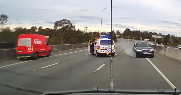 Police Stop The Traffic On A Highway Due To A Wrong Way Driver ...