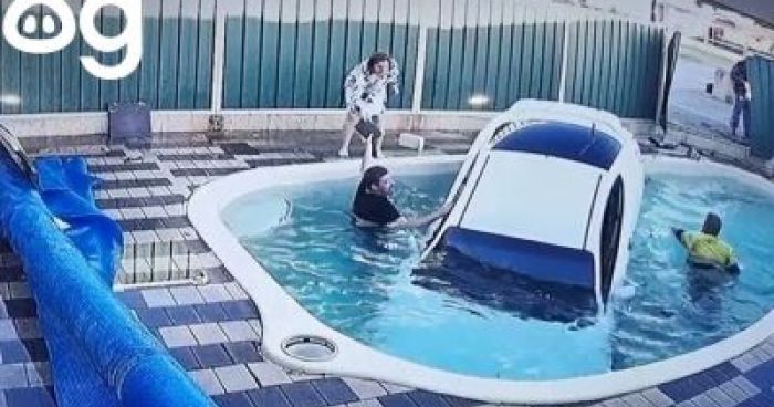 Car Crashes Through Fence And Into Swimming Pool | Klipland.com