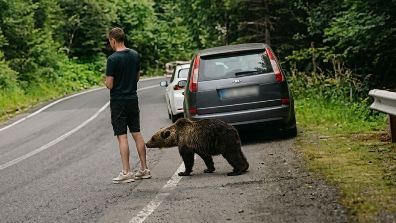 Tourist narrowly escapes after bear cub approaches him on Romania's Transfăgărășan Highway